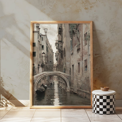 Premium Poster of Historic European City Canal Bridge Scene Posters