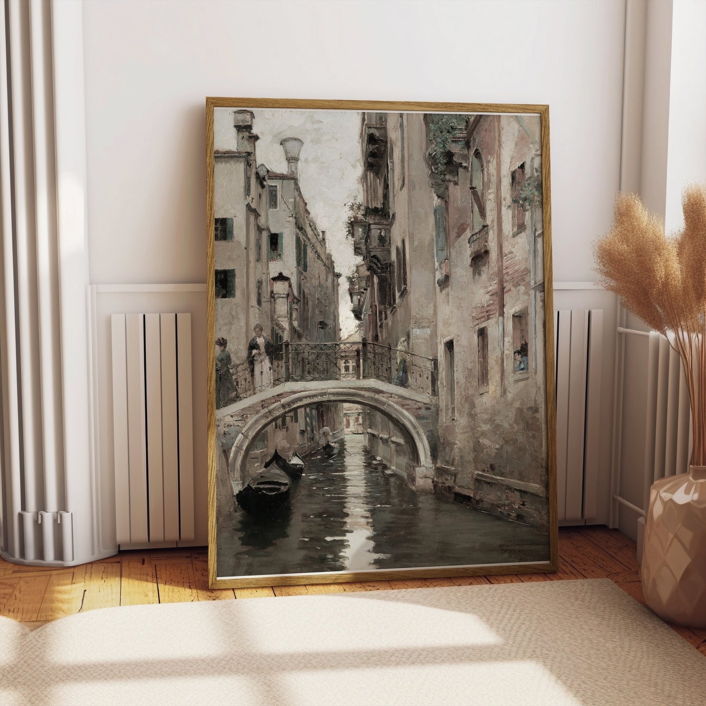 Premium Poster of Historic European City Canal Bridge Scene Posters