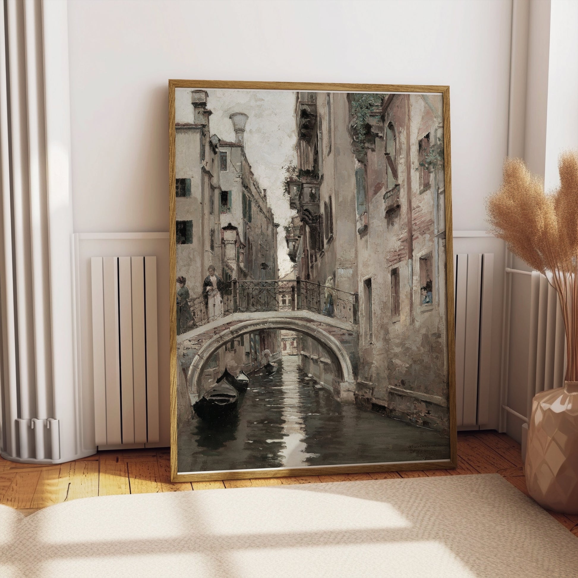 Premium Poster of Historic European City Canal Bridge Scene Posters