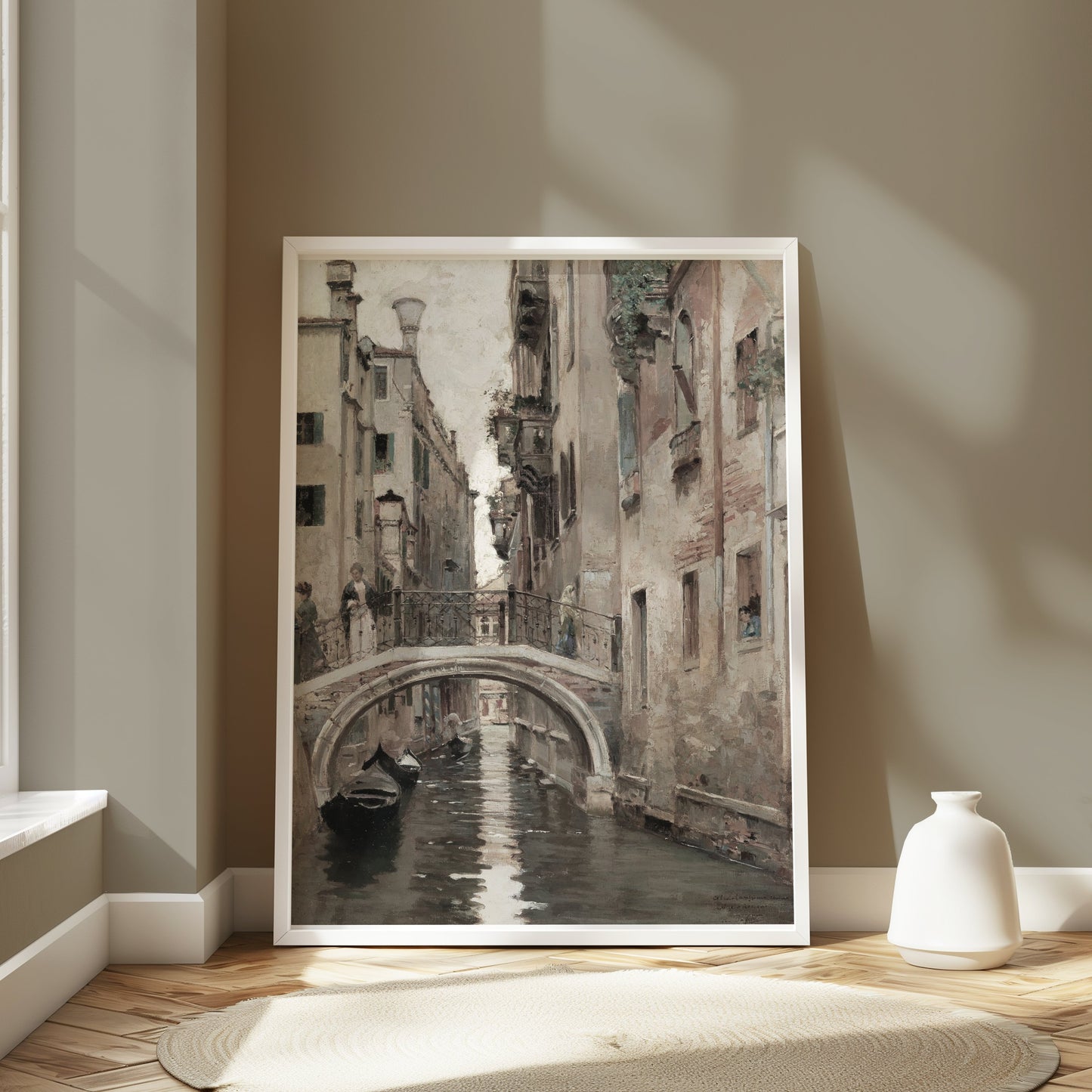 Premium Poster of Historic European City Canal Bridge Scene Posters