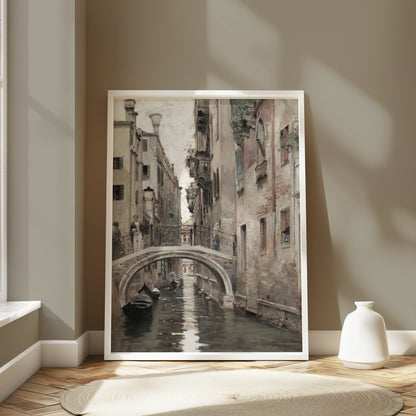 Premium Poster of Historic European City Canal Bridge Scene Posters