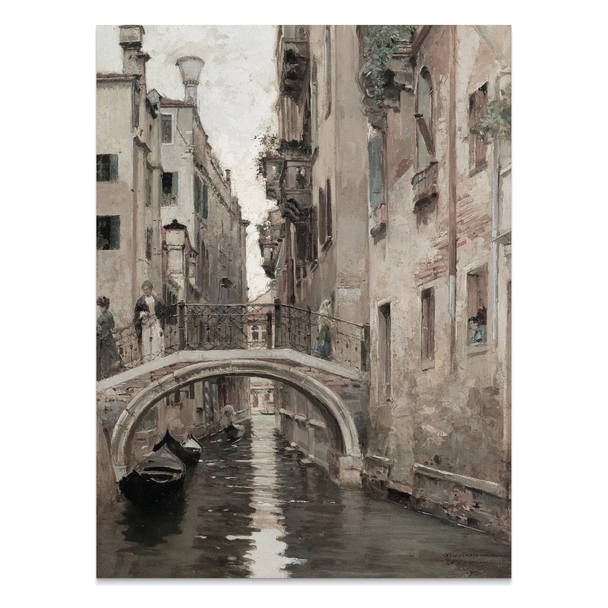 Premium Poster of Historic European City Canal Bridge Scene Posters