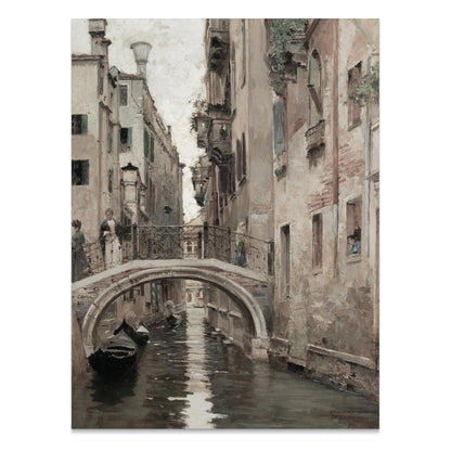 Premium Poster of Historic European City Canal Bridge Scene Posters