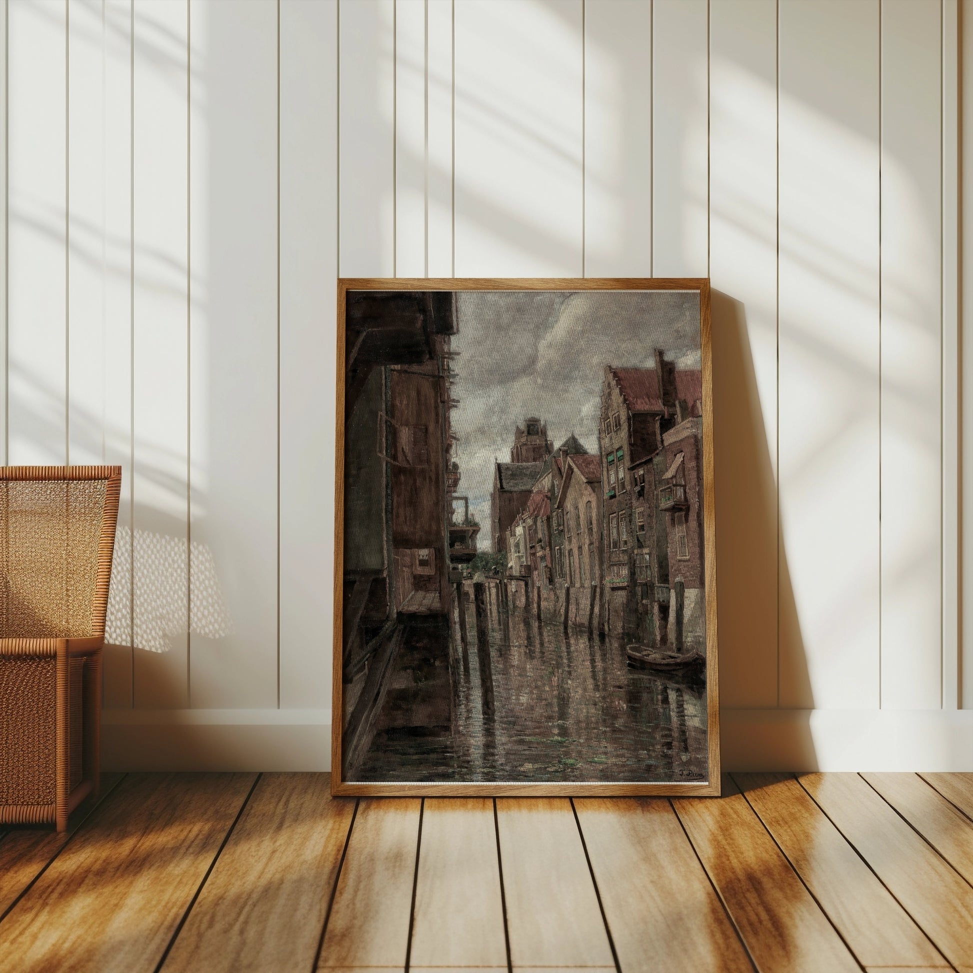 Premium Poster of Historic European Waterfront Canal Street Scene Posters