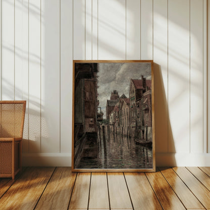 Premium Poster of Historic European Waterfront Canal Street Scene Posters