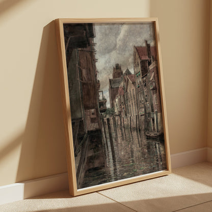 Premium Poster of Historic European Waterfront Canal Street Scene Posters