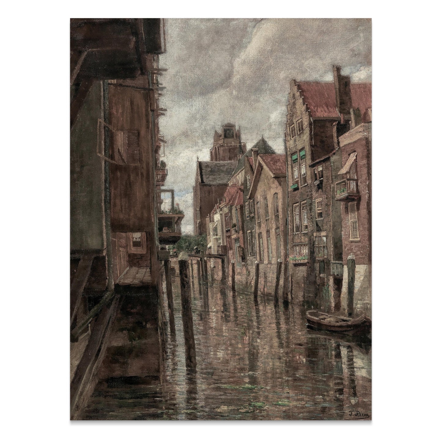 Premium Poster of Historic European Waterfront Canal Street Scene Posters