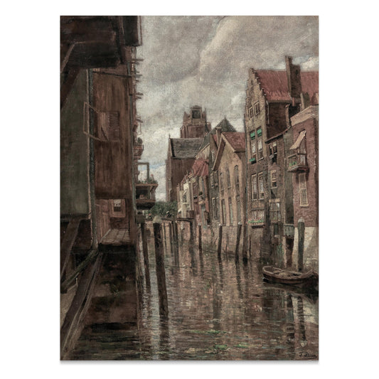 Premium Poster of Historic European Waterfront Canal Street Scene Posters