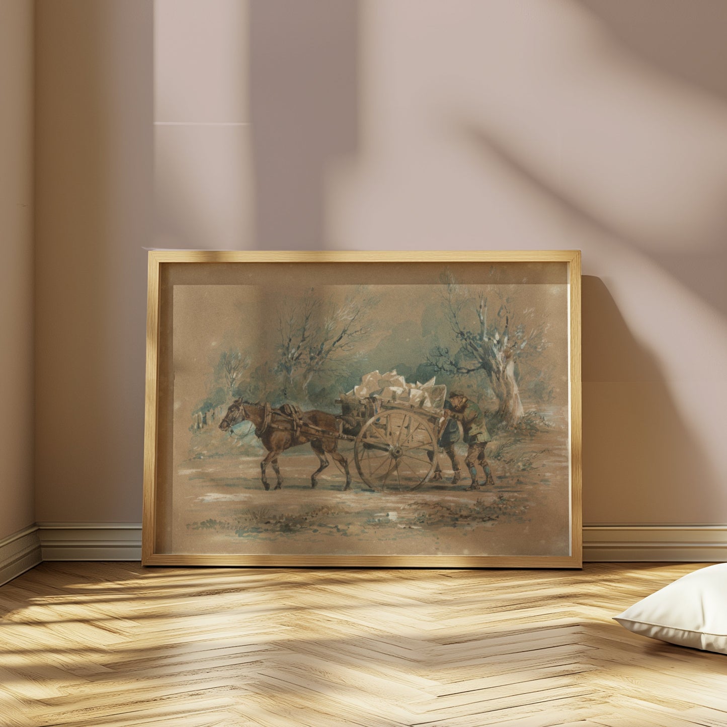 Premium Poster of Horse Drawn Cart in Rural Landscape Vintage Art Posters