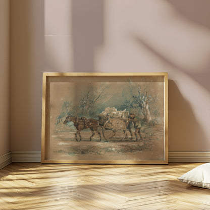 Premium Poster of Horse Drawn Cart in Rural Landscape Vintage Art Posters
