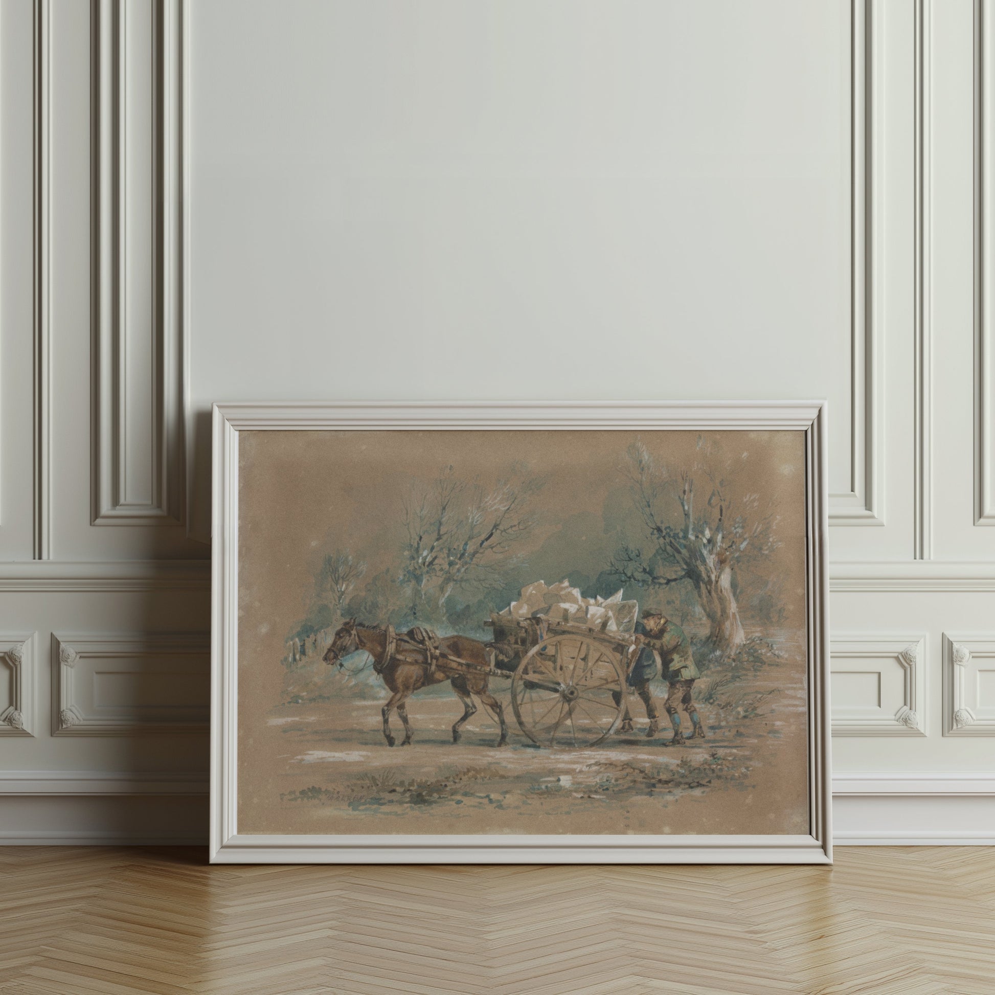 Premium Poster of Horse Drawn Cart in Rural Landscape Vintage Art Posters