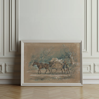 Premium Poster of Horse Drawn Cart in Rural Landscape Vintage Art Posters