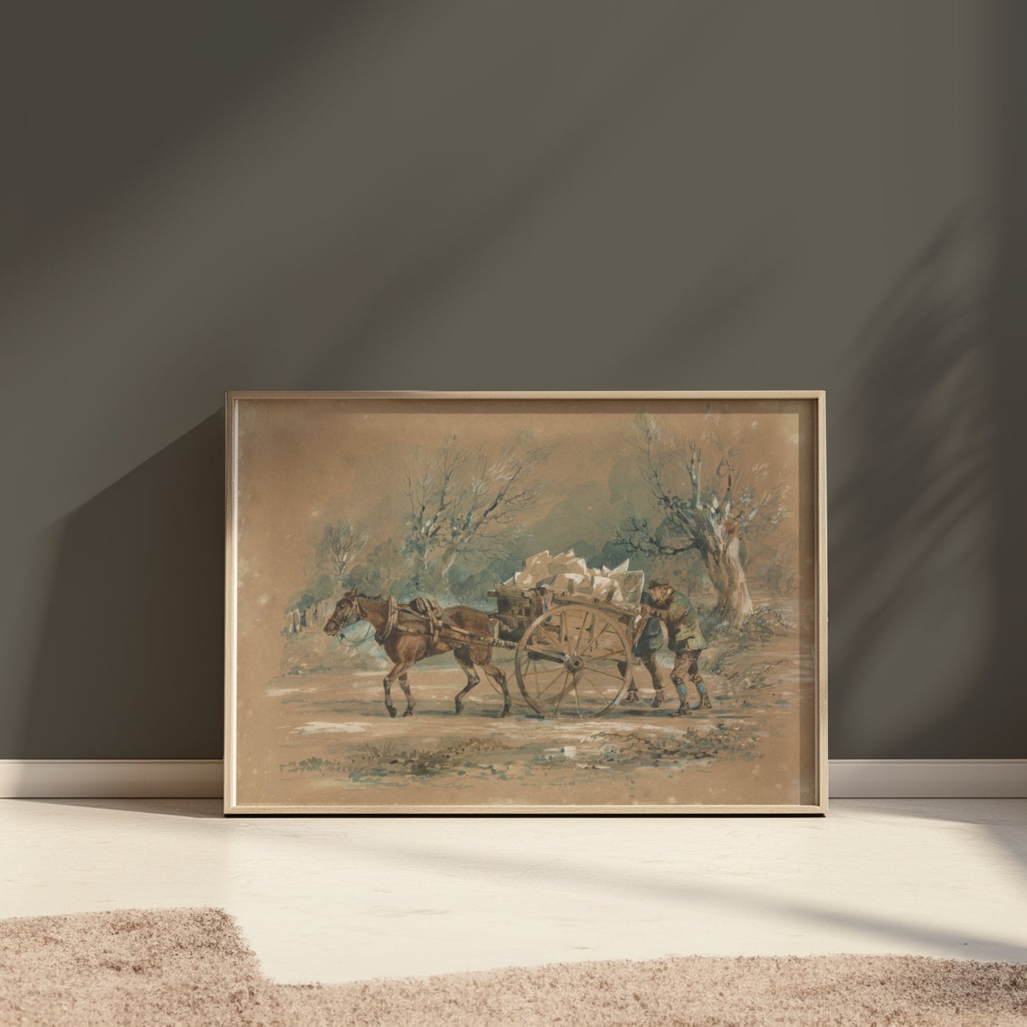 Premium Poster of Horse Drawn Cart in Rural Landscape Vintage Art Posters