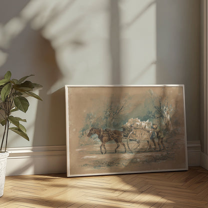 Premium Poster of Horse Drawn Cart in Rural Landscape Vintage Art Posters