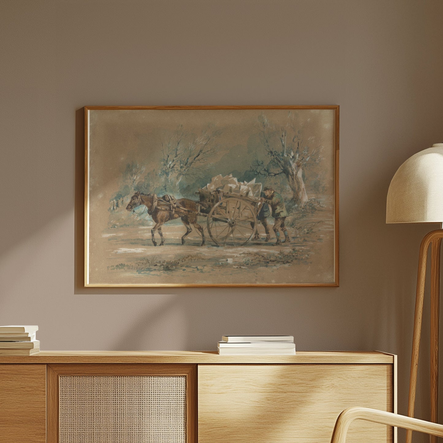 Premium Poster of Horse Drawn Cart in Rural Landscape Vintage Art Posters
