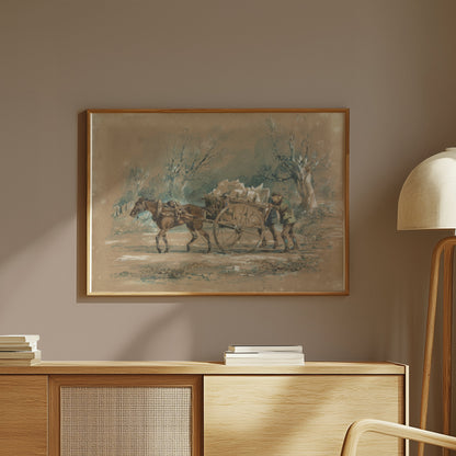 Premium Poster of Horse Drawn Cart in Rural Landscape Vintage Art Posters