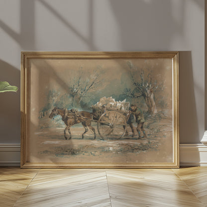 Premium Poster of Horse Drawn Cart in Rural Landscape Vintage Art Posters