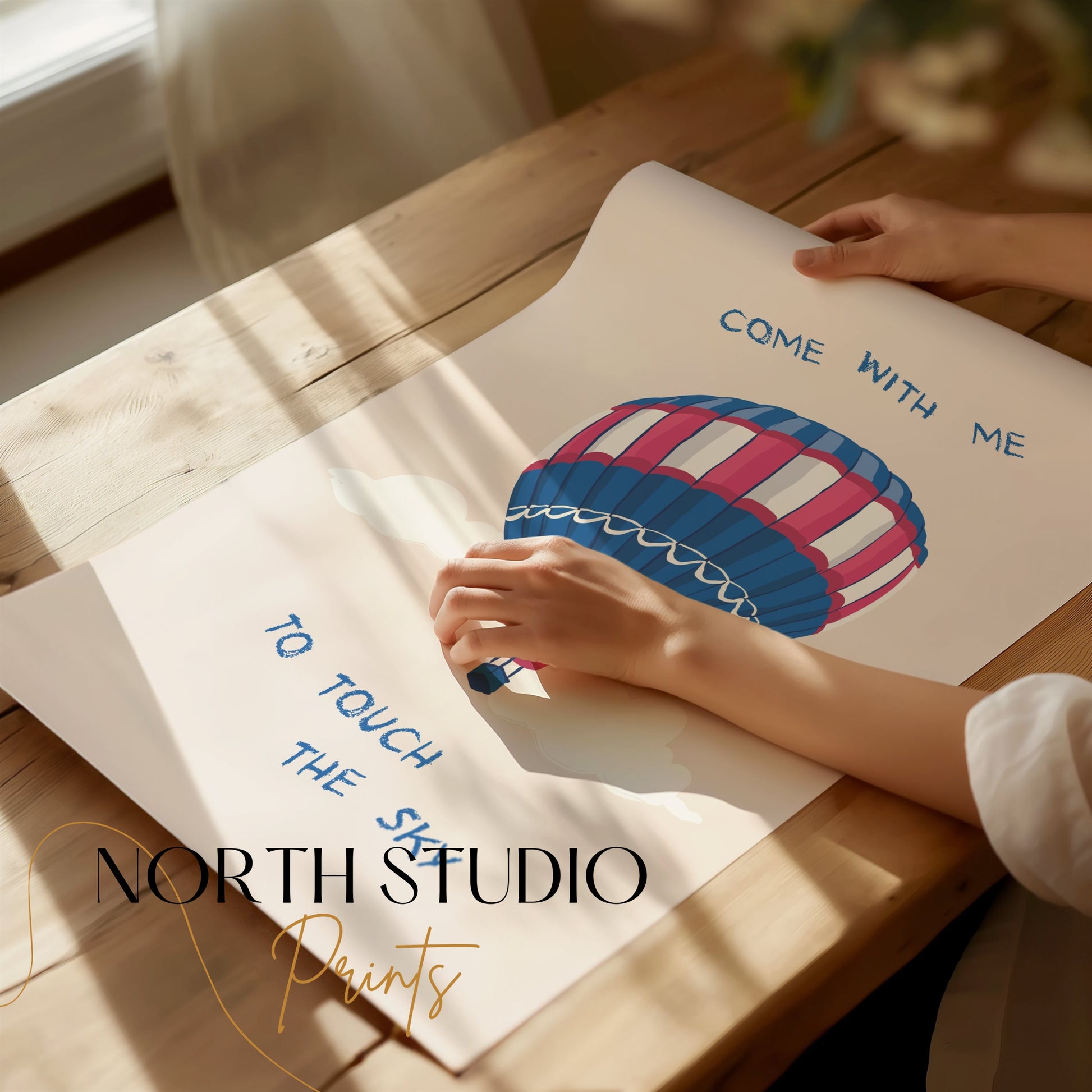 Premium Poster of Hot Air Balloon Come With Me to Touch the Sky Posters