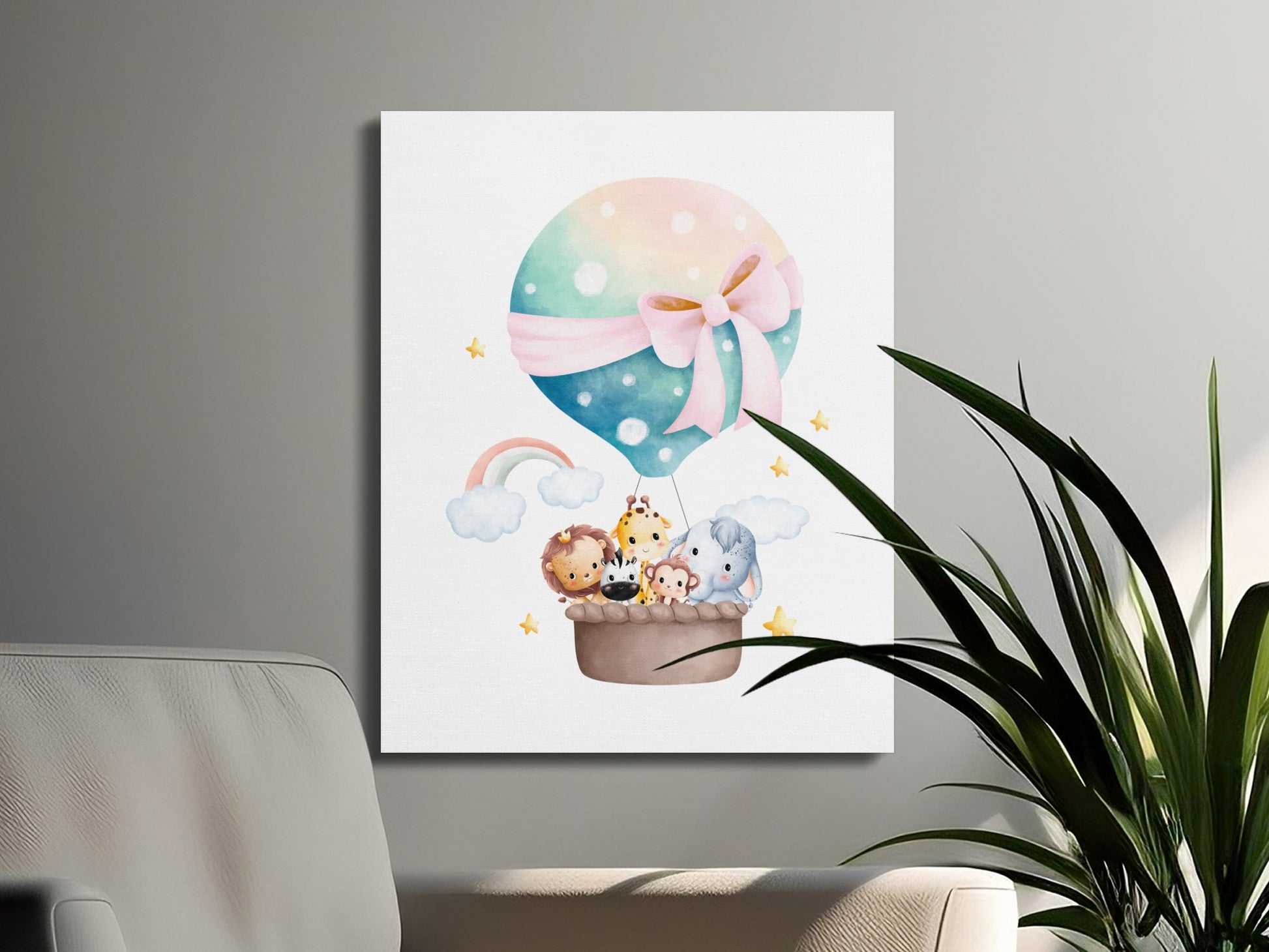 Premium Poster of Hot Air Balloon Safari Friends Nursery Canvas Wraps
