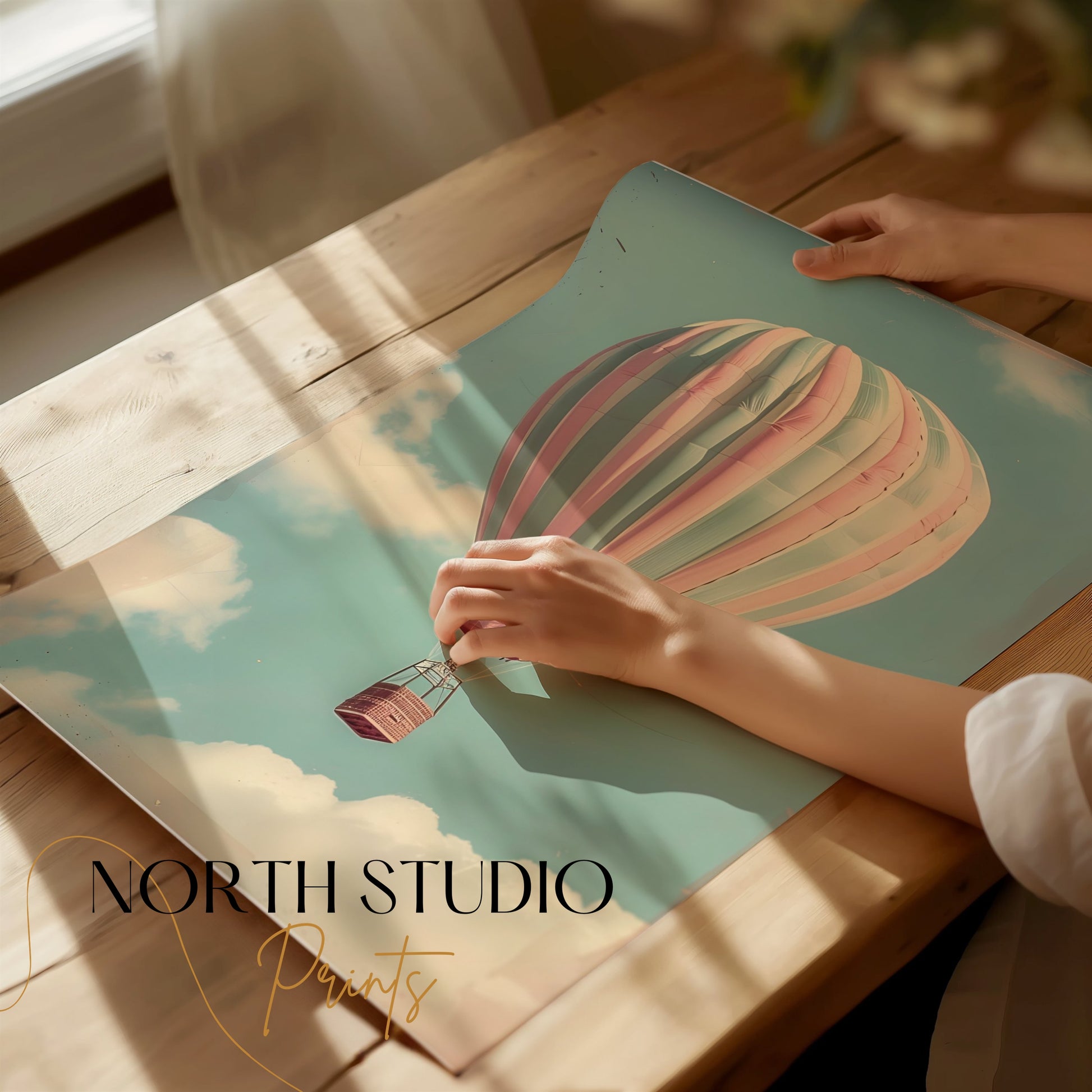 Premium Poster of Hot Air Balloon in Sky with Clouds Posters