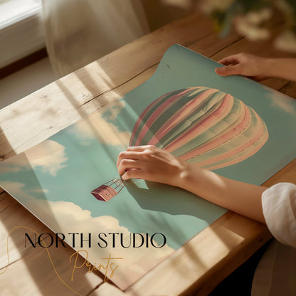 Premium Poster of Hot Air Balloon in Sky with Clouds Posters