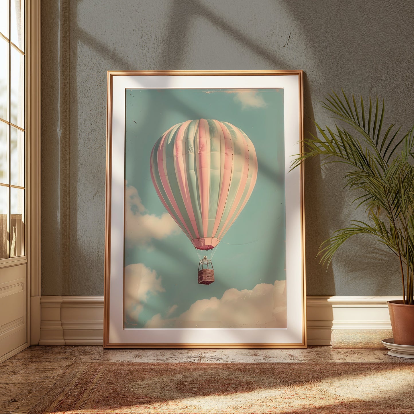 Premium Poster of Hot Air Balloon in Sky with Clouds Posters