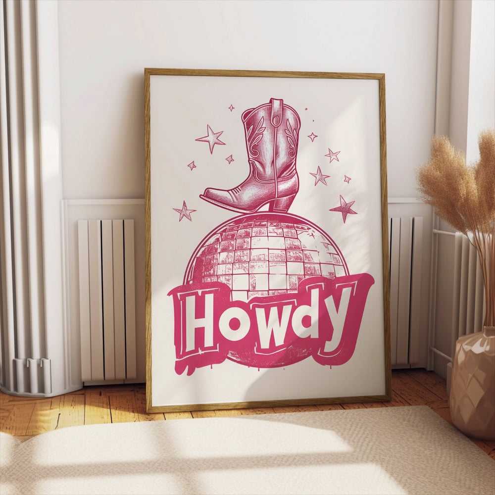 Premium Poster of Howdy Cowboy Boot Artwork with Stars Posters