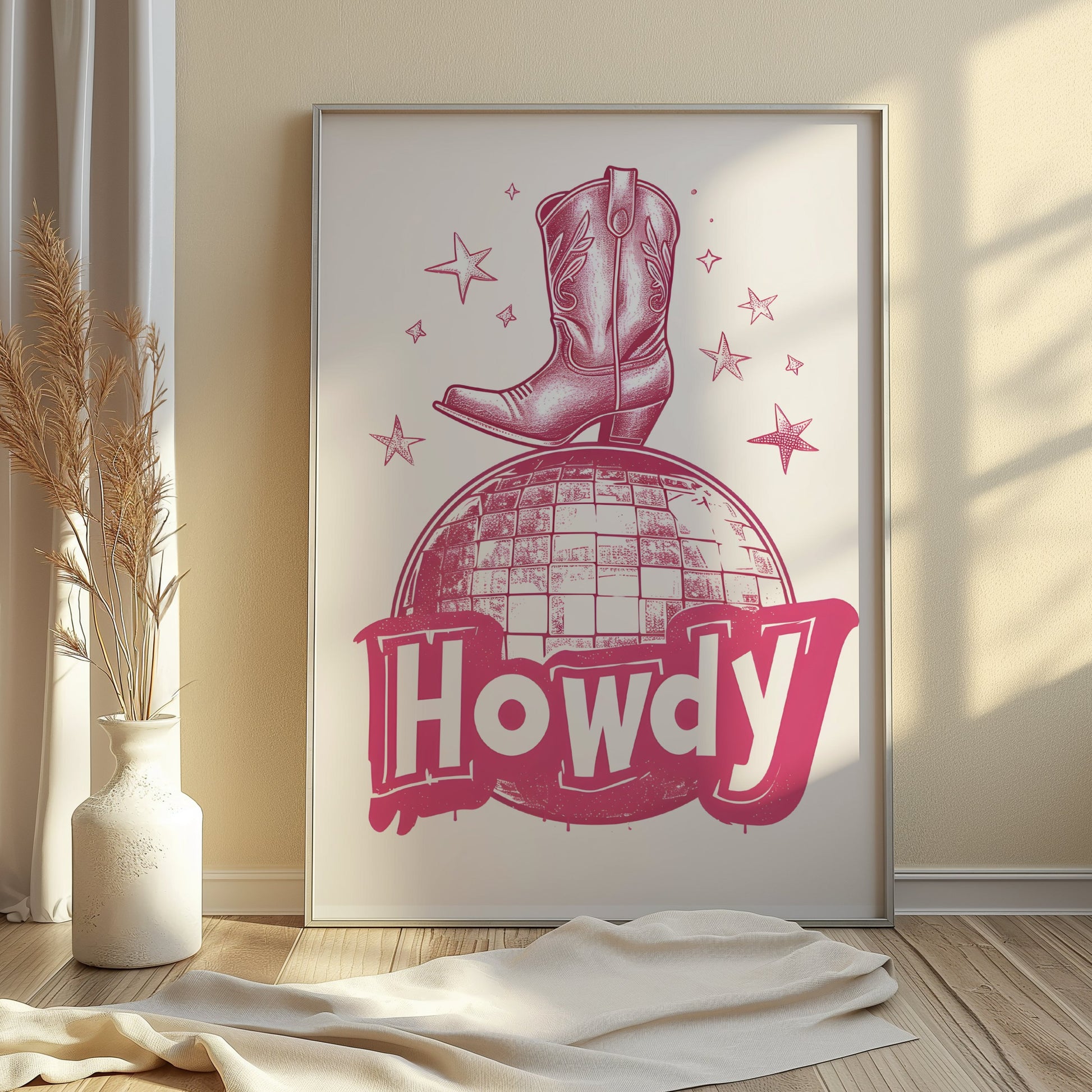 Premium Poster of Howdy Cowboy Boot Artwork with Stars Posters