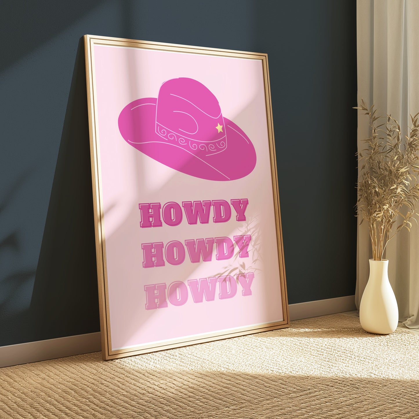 Premium Poster of Howdy Cowboy Hat Wild West Art Pink Decor Posters