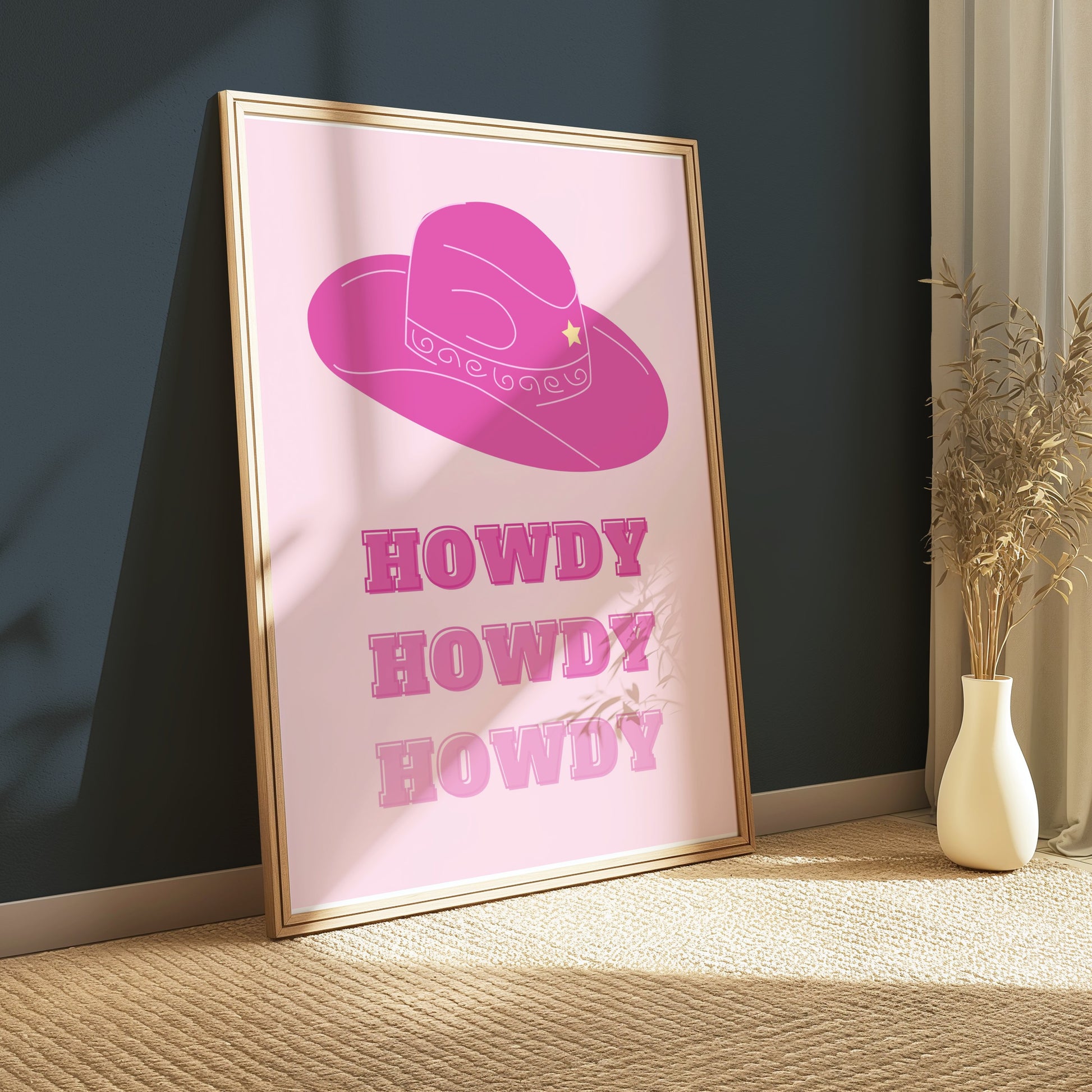 Premium Poster of Howdy Cowboy Hat Wild West Art Pink Decor Posters