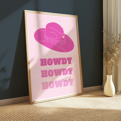 Premium Poster of Howdy Cowboy Hat Wild West Art Pink Decor Posters