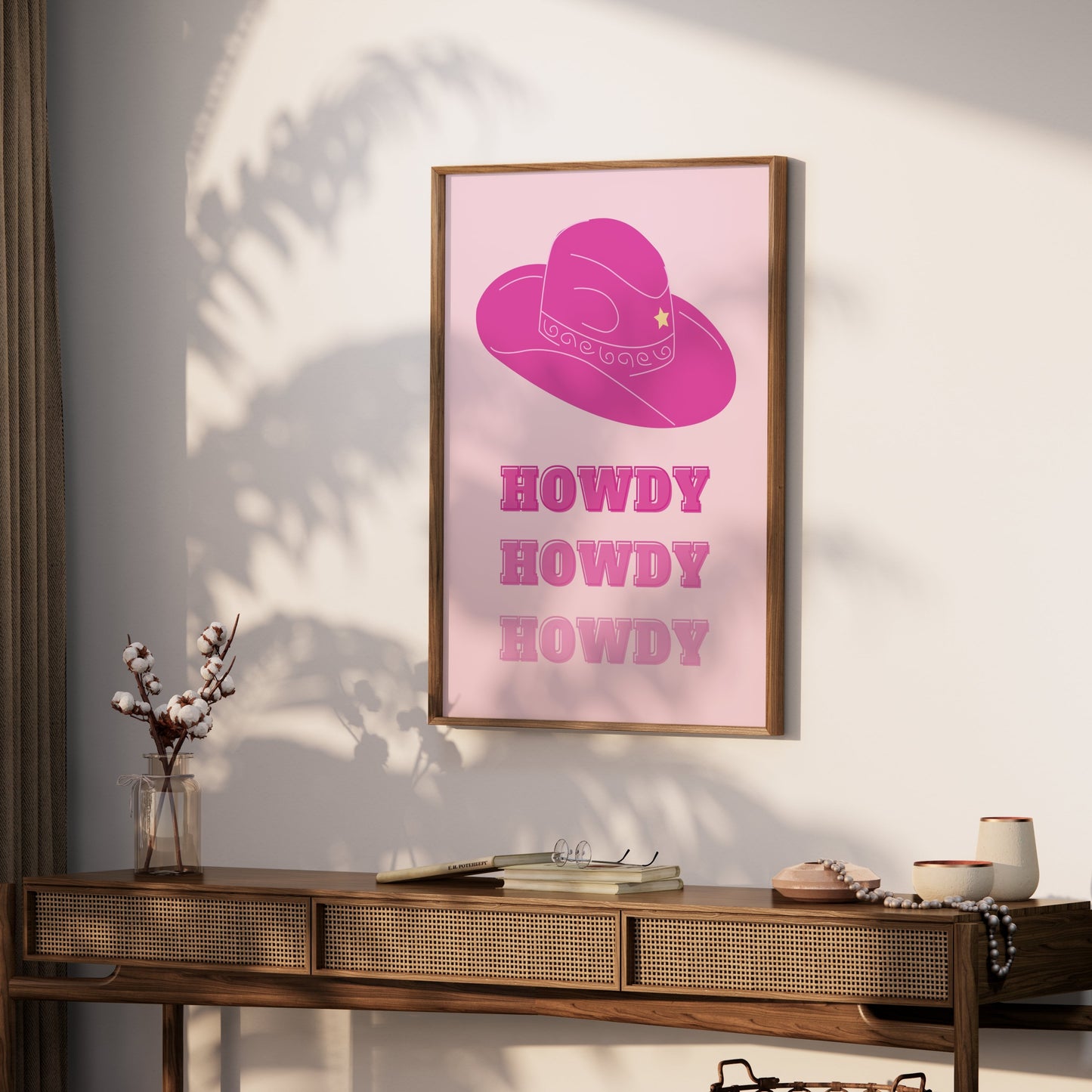 Premium Poster of Howdy Cowboy Hat Wild West Art Pink Decor Posters