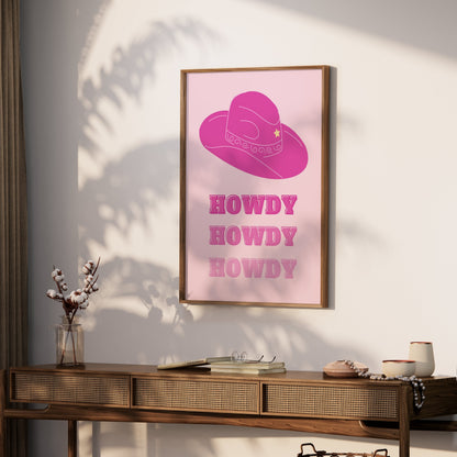 Premium Poster of Howdy Cowboy Hat Wild West Art Pink Decor Posters