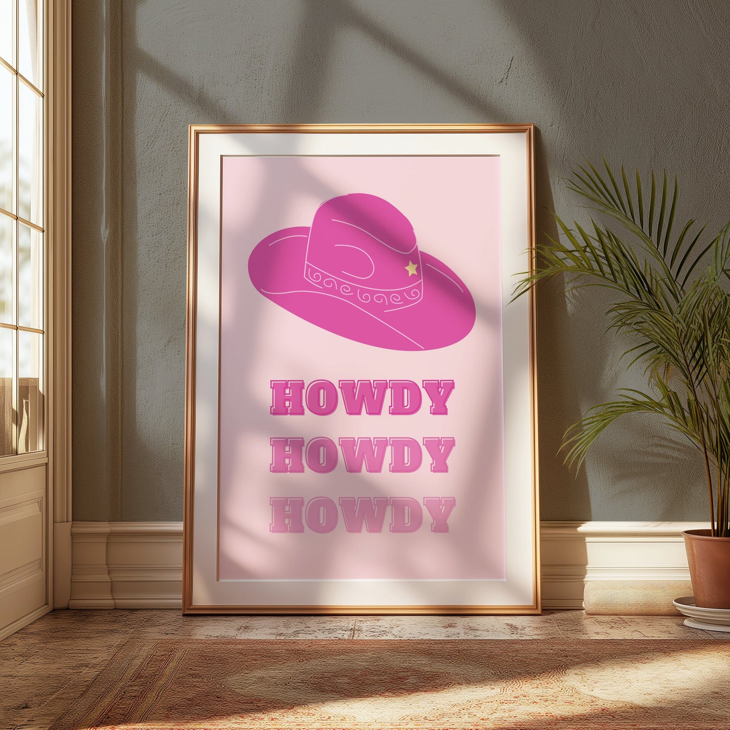 Premium Poster of Howdy Cowboy Hat Wild West Art Pink Decor Posters