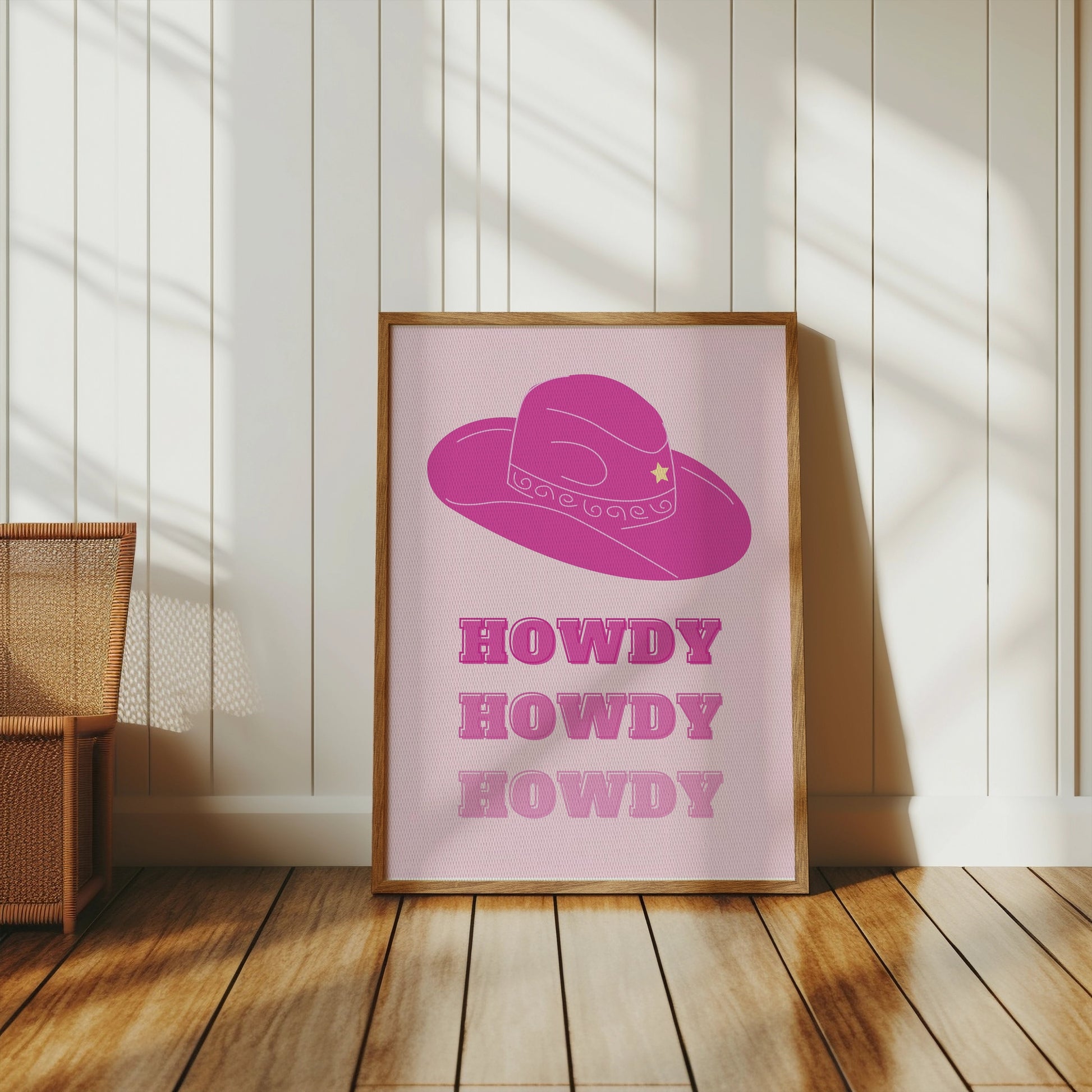 Premium Poster of Howdy Cowboy Hat Wild West Art Pink Decor Posters