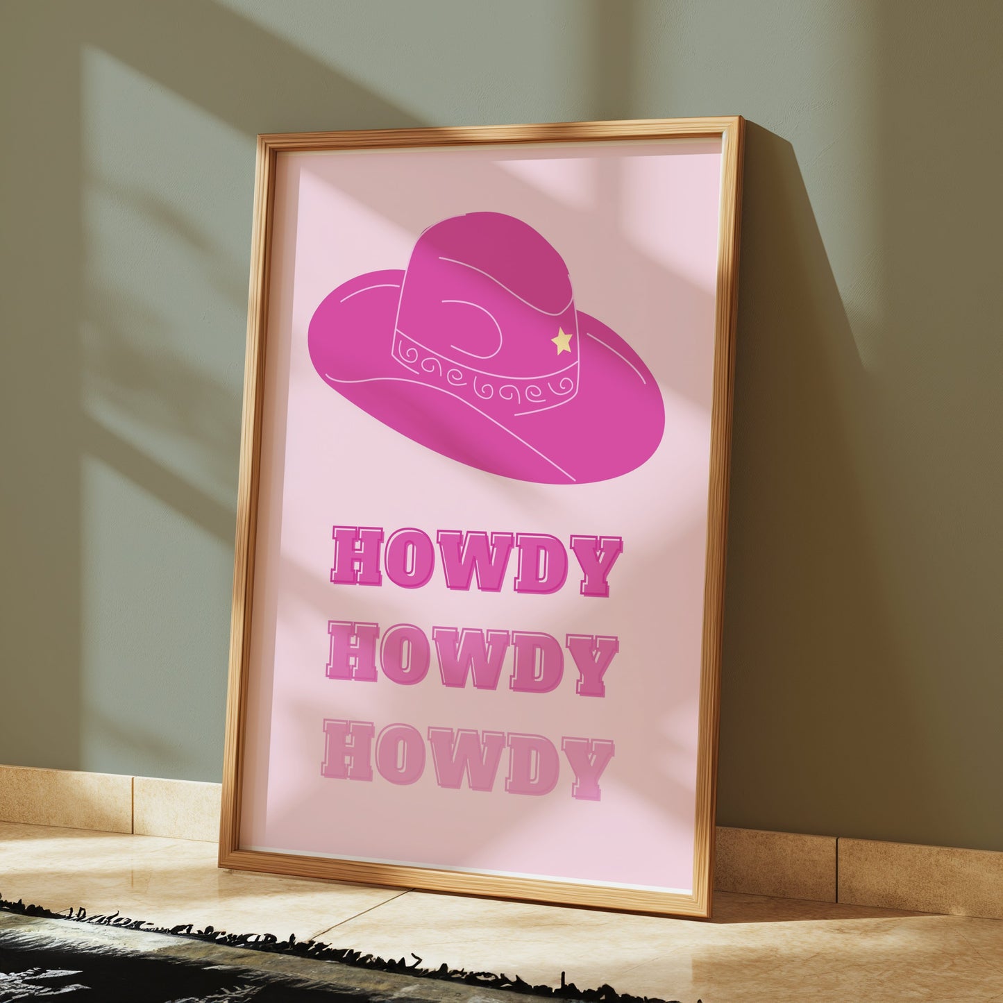 Premium Poster of Howdy Cowboy Hat Wild West Art Pink Decor Posters