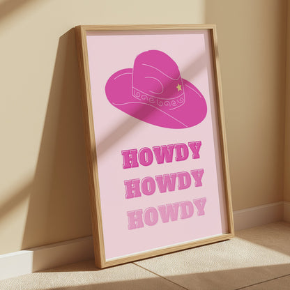Premium Poster of Howdy Cowboy Hat Wild West Art Pink Decor Posters