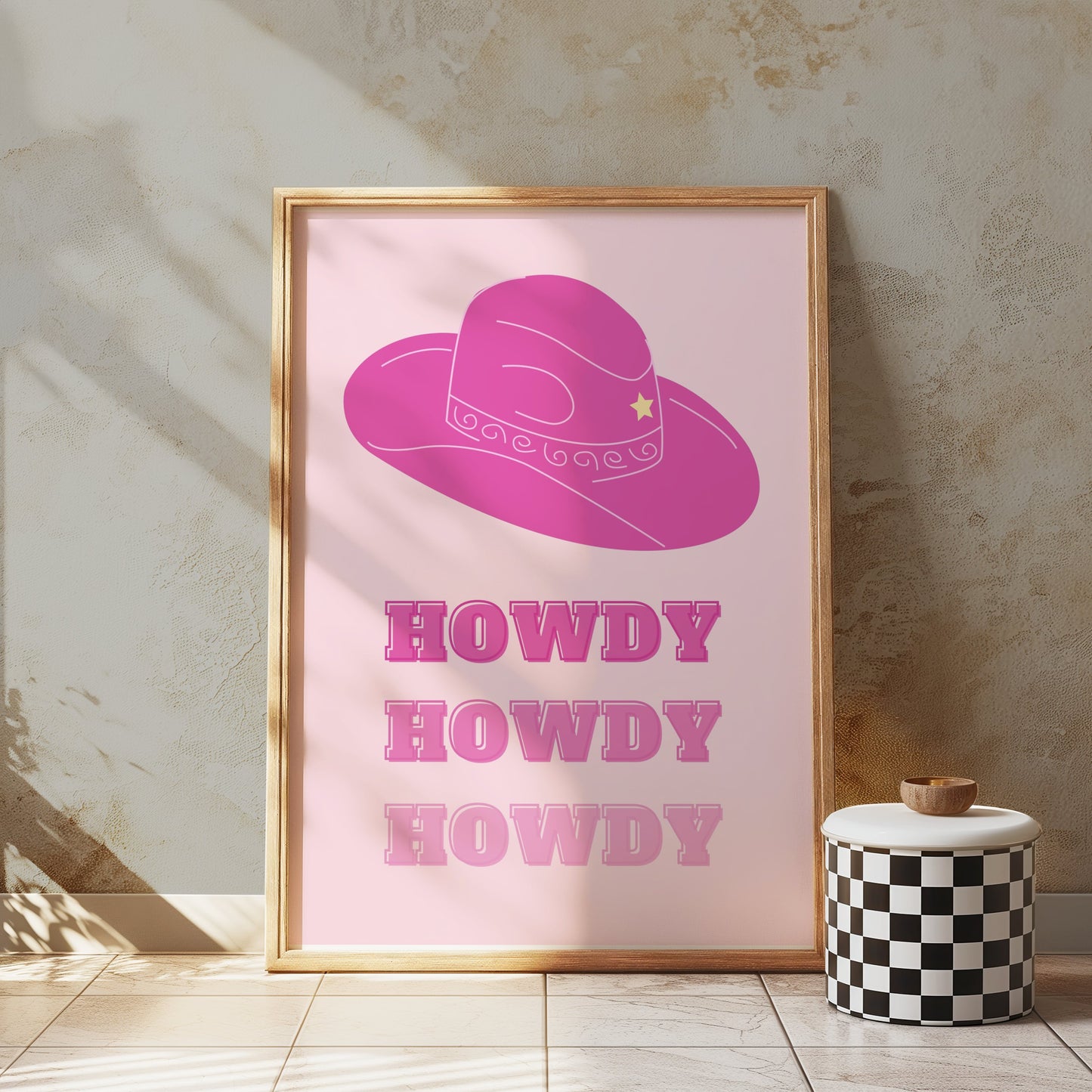 Premium Poster of Howdy Cowboy Hat Wild West Art Pink Decor Posters