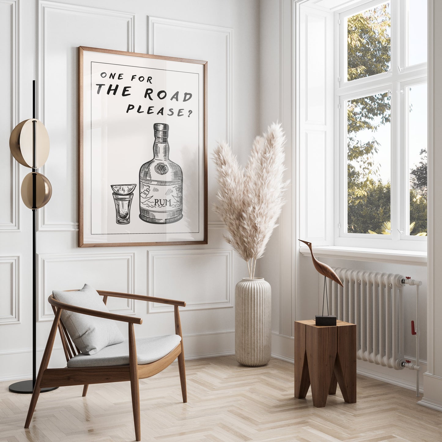 Premium Poster of Humorous Rum Bottle With Shot Glass Artwork Posters
