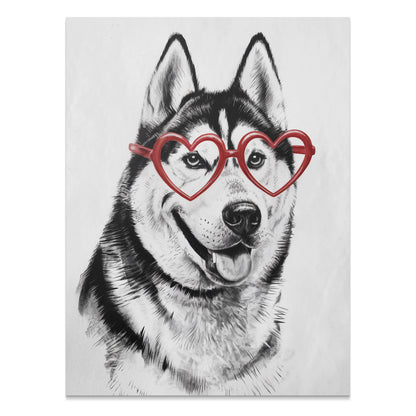 Premium Poster of Husky with Red Heart Shaped Glasses Drawing Posters