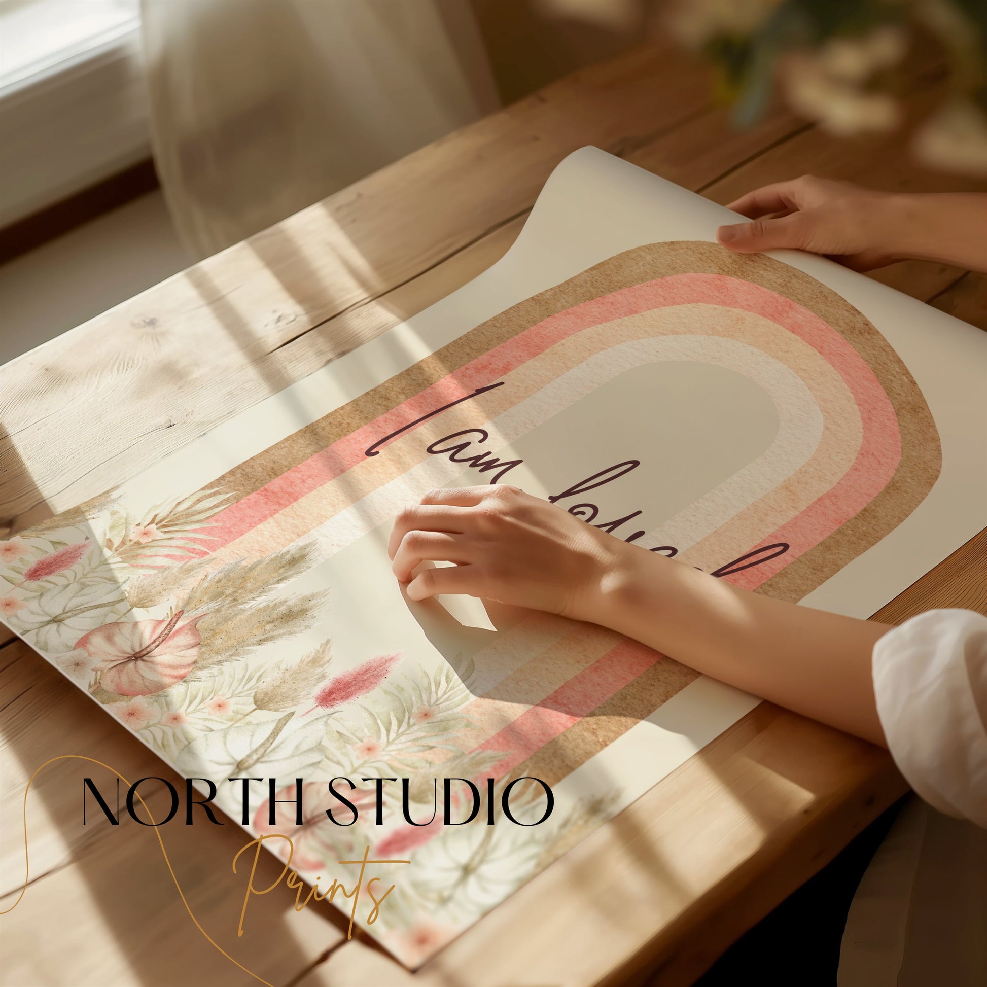 Premium Poster of I Am Loved Rainbow with Floral Pattern Art Posters