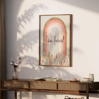 Premium Poster of I Am Loved Rainbow with Floral Pattern Art Posters