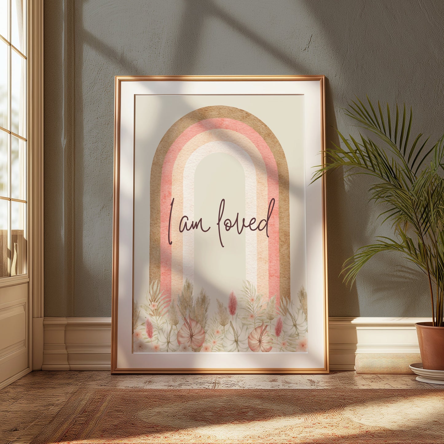 Premium Poster of I Am Loved Rainbow with Floral Pattern Art Posters