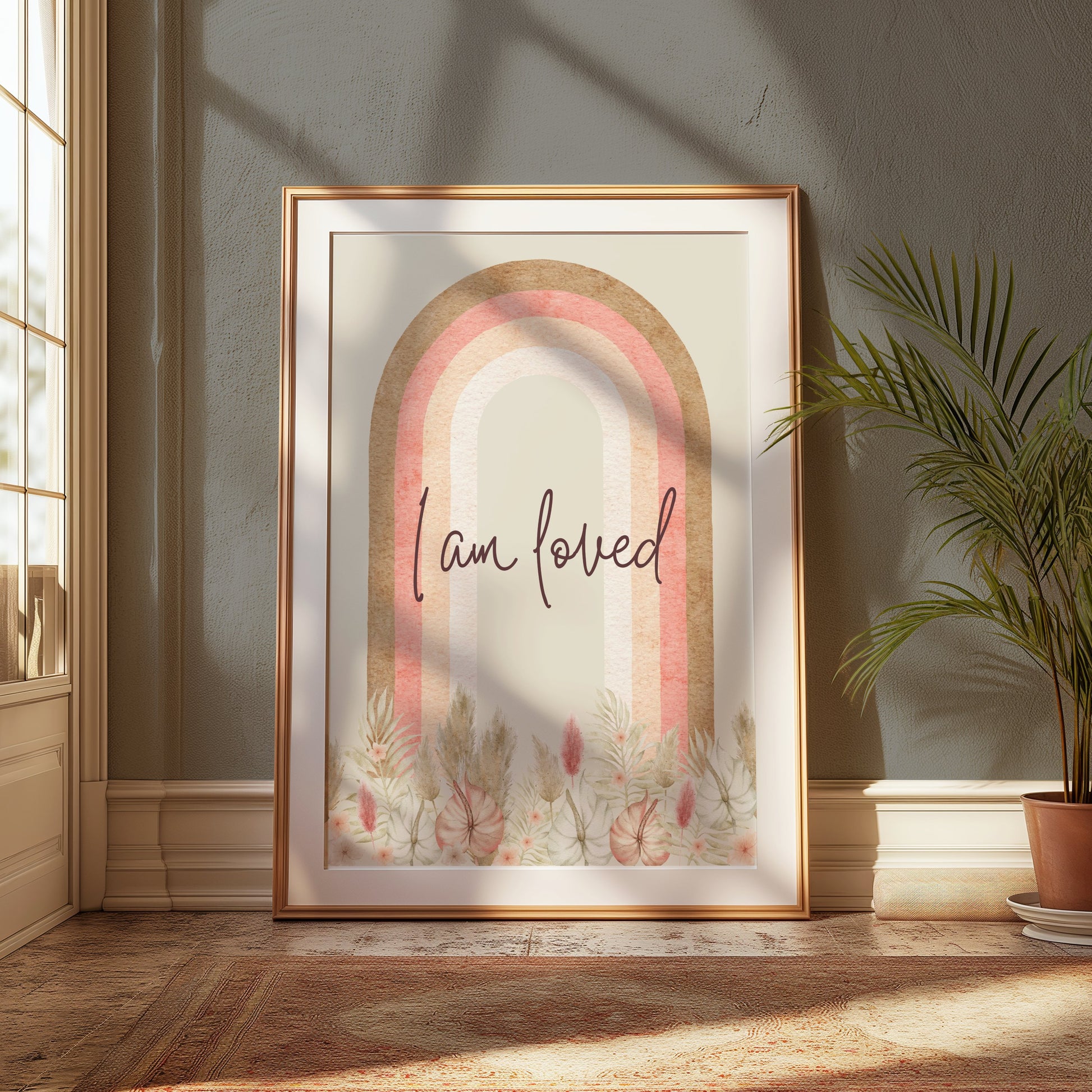 Premium Poster of I Am Loved Rainbow with Floral Pattern Art Posters