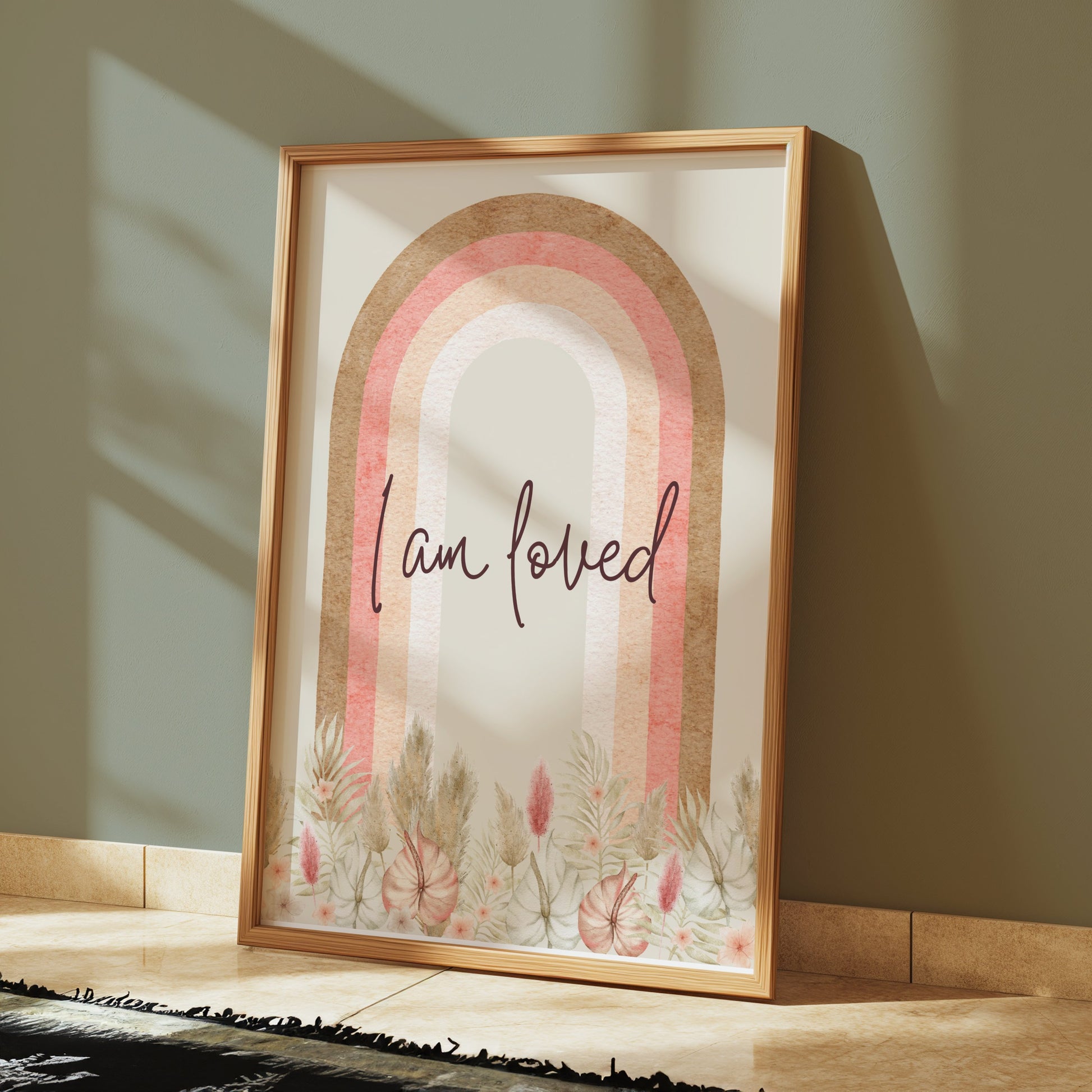 Premium Poster of I Am Loved Rainbow with Floral Pattern Art Posters