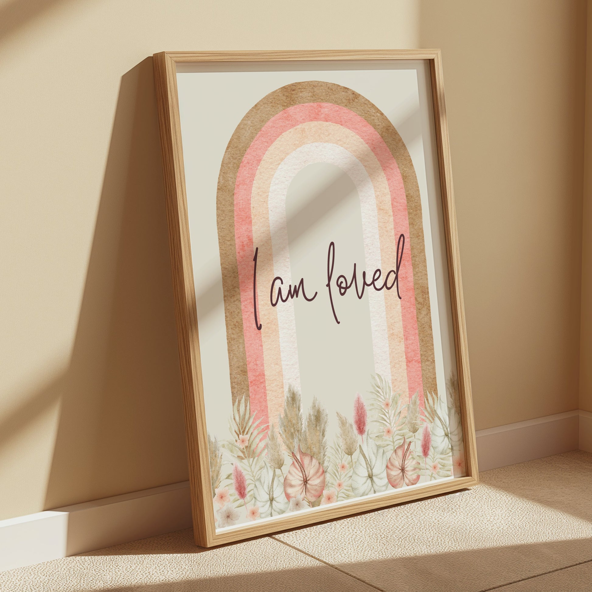 Premium Poster of I Am Loved Rainbow with Floral Pattern Art Posters
