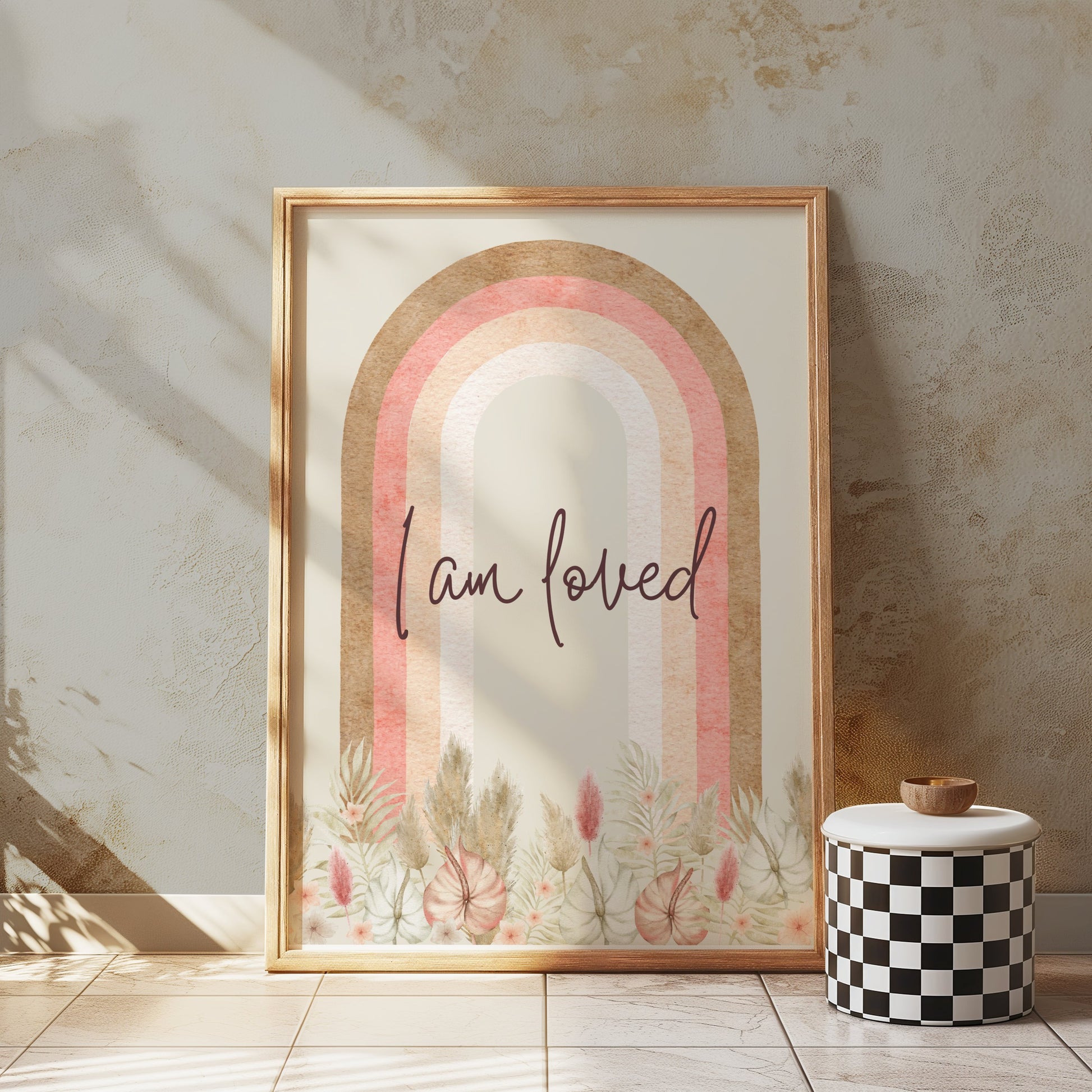 Premium Poster of I Am Loved Rainbow with Floral Pattern Art Posters