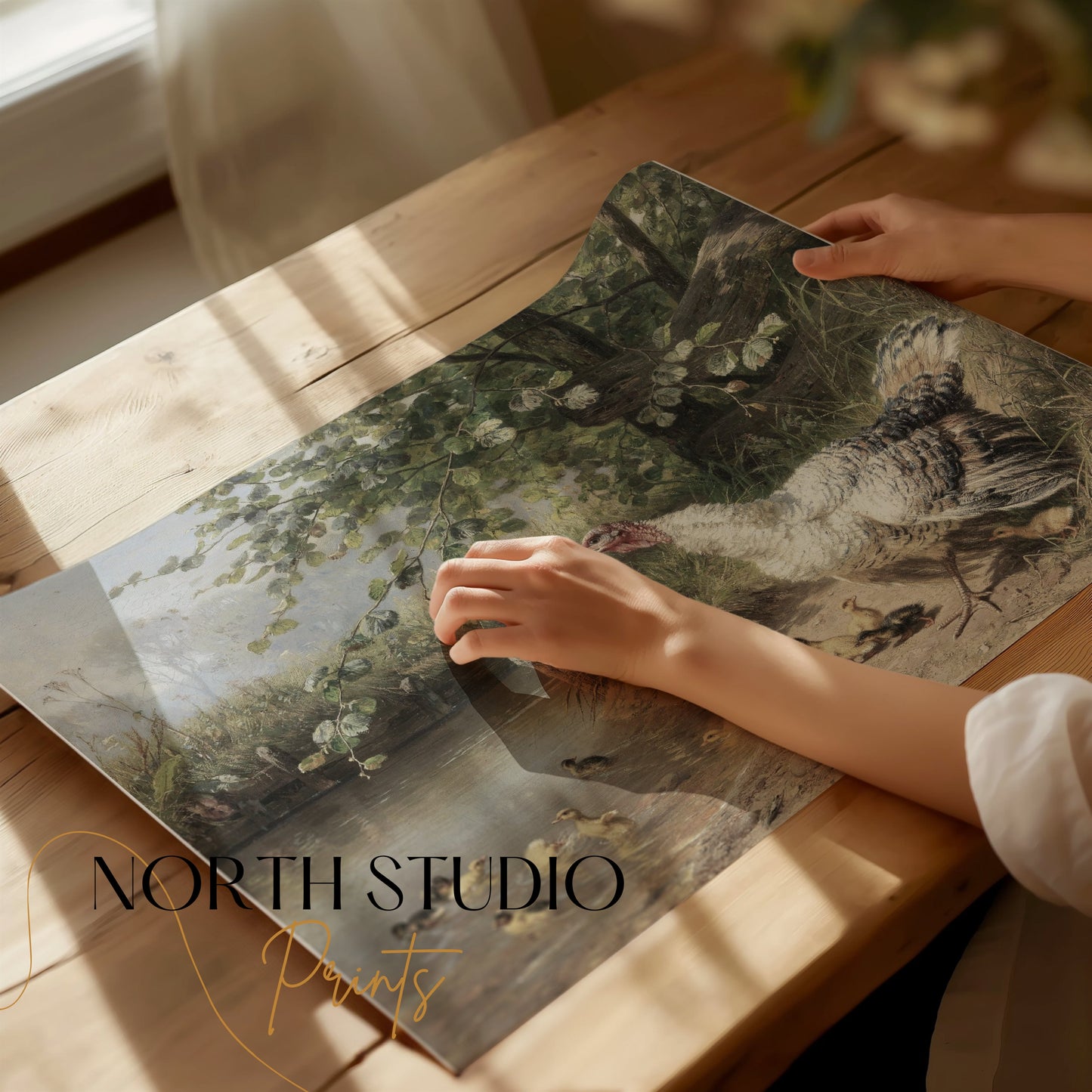 Premium Poster of Idyllic Countryside Scene with Turkeys and Ducks Posters