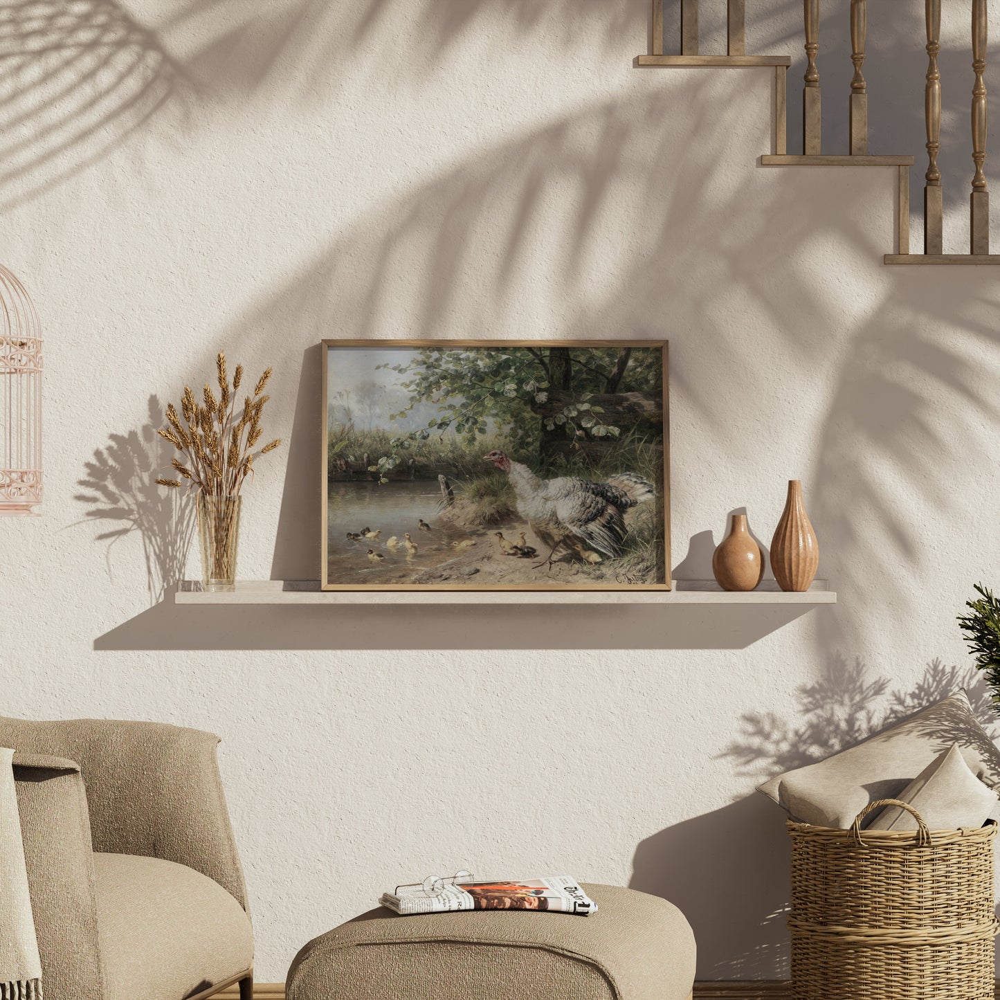 Premium Poster of Idyllic Countryside Scene with Turkeys and Ducks Posters