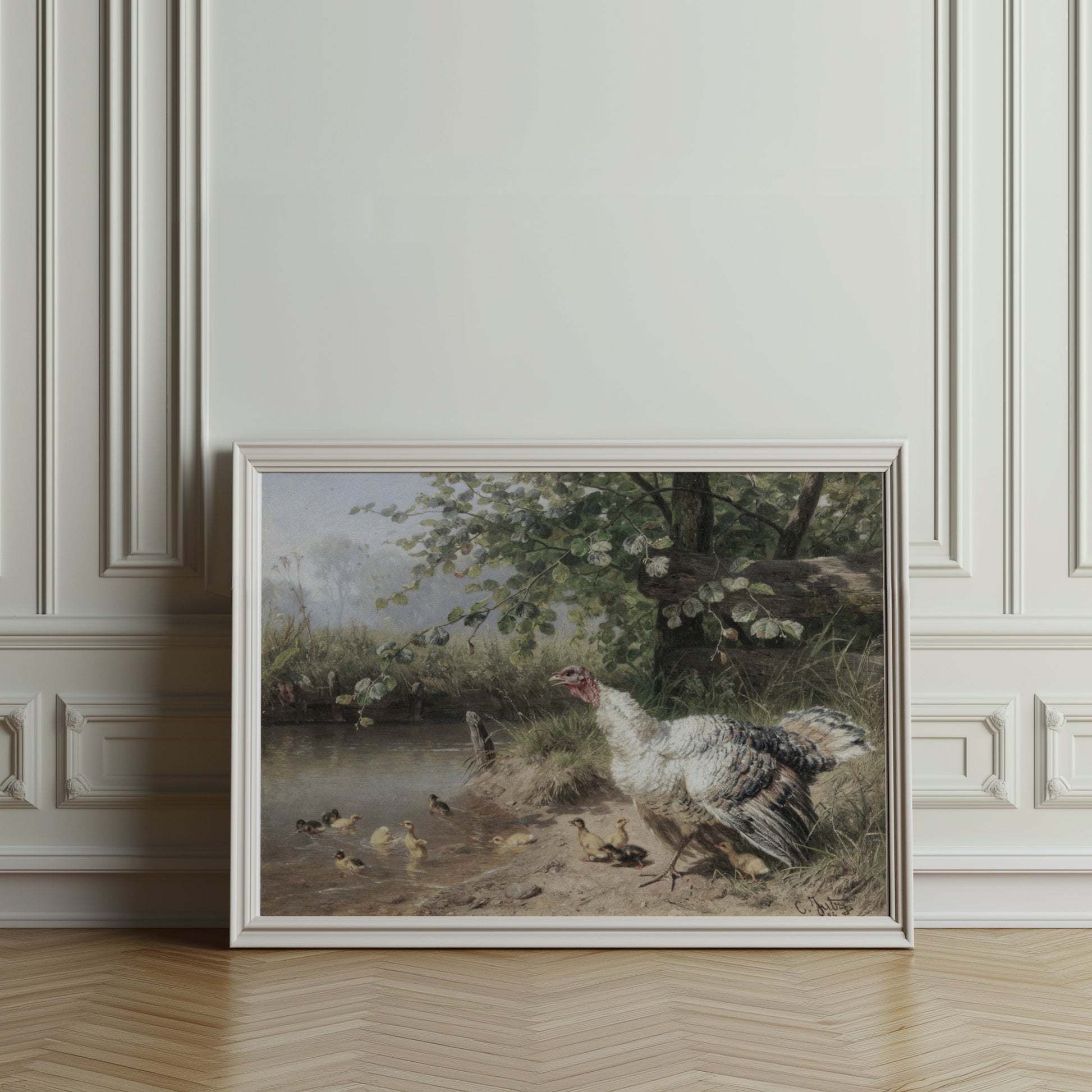 Premium Poster of Idyllic Countryside Scene with Turkeys and Ducks Posters
